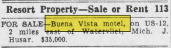 Buena Vista Motel - Oct 1953 Article - For Sale